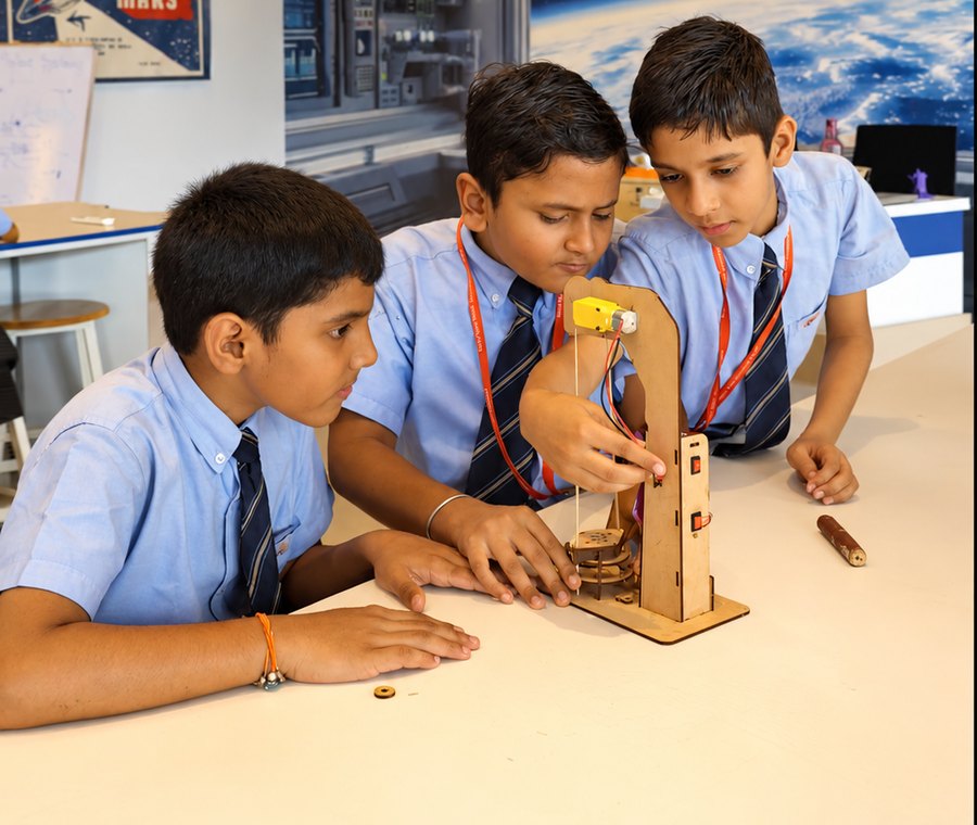 Testing the spring, under the orbit wall, the Aerobay at Birla Open Minds International School, Bhopal