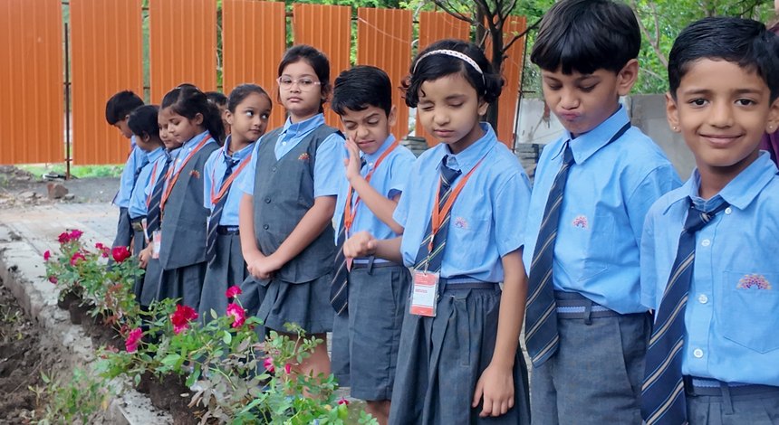 Lined up along the new bed at Birla Open Minds International School, Bhopal