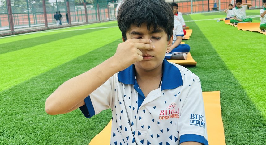 Fingers on the nose, counting the breath at Birla Open Minds International School, Bhopal