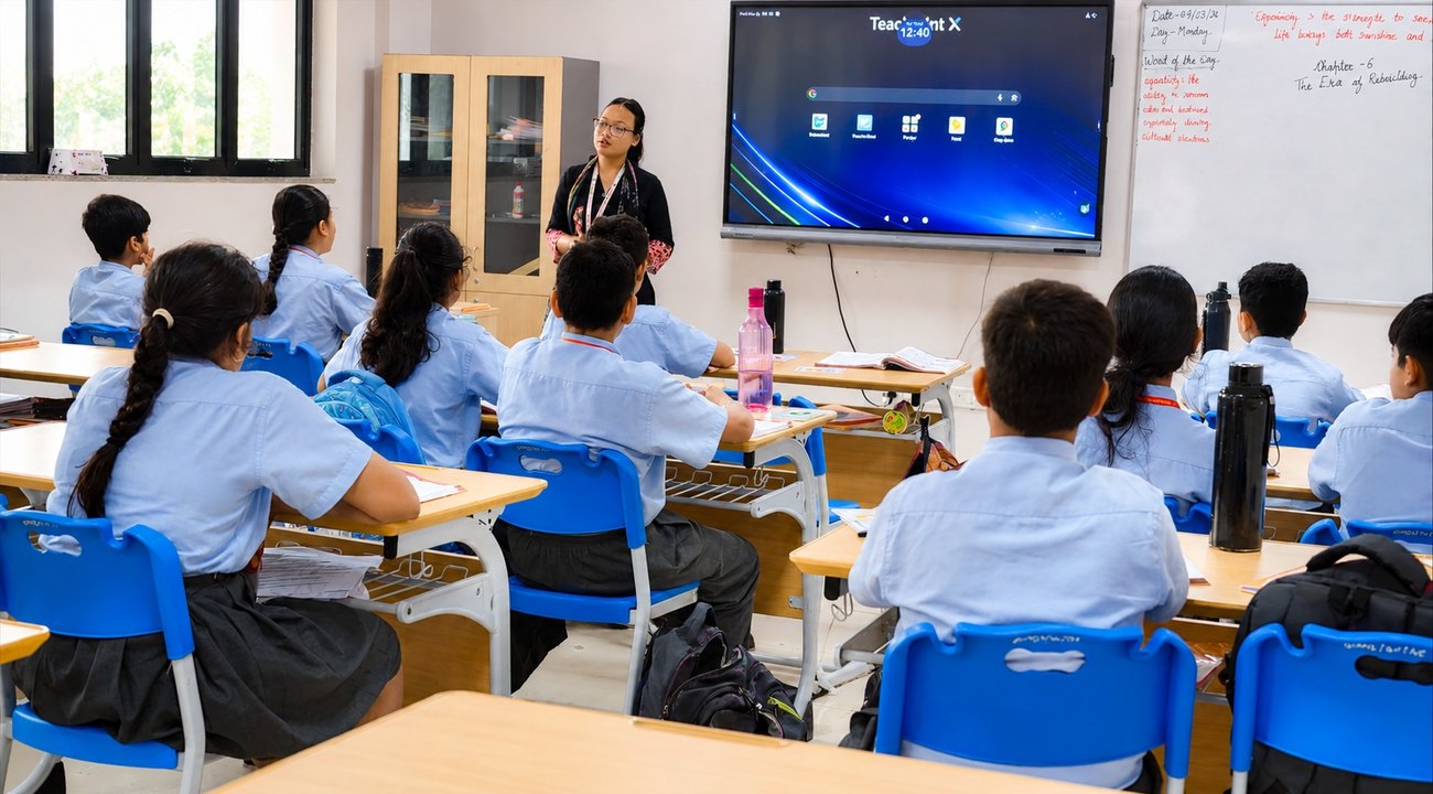 A teacher with her class, Birla Open Minds International School, Bhopal