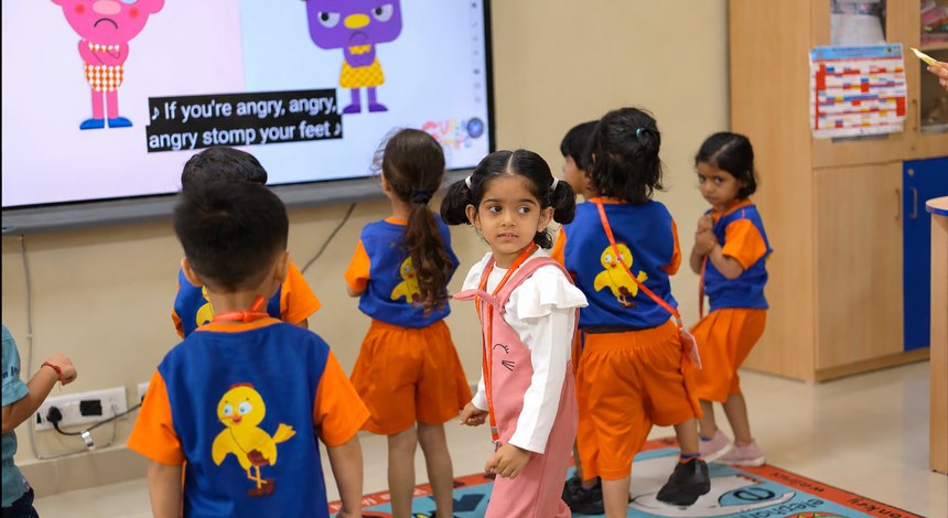 Songs on the panel, with the words to follow at Birla Open Minds International School, Bhopal