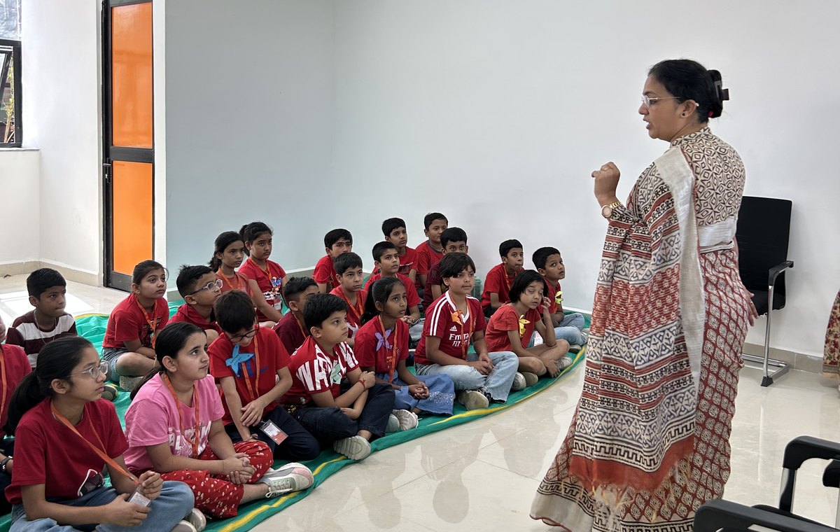 A story on the floor, before the desks arrive at Birla Open Minds International School, Bhopal